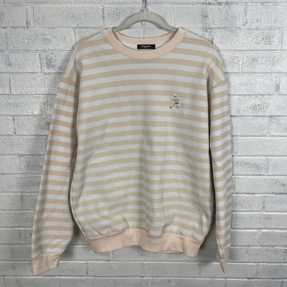 Bananas Monkey Crewneck Sweatshirt Peach Striped Mens Size M Streetwear